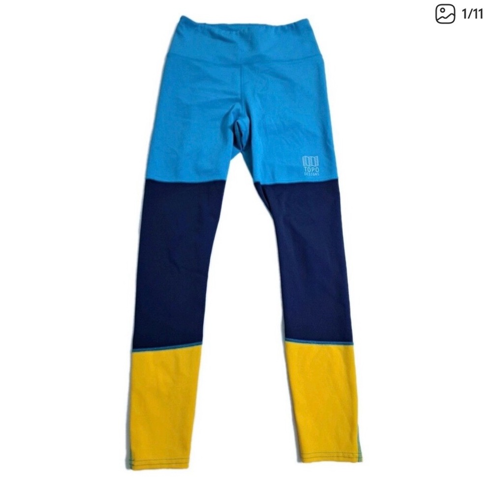 Topo Designs Leggings Womens Size Small Blue Yellow Colorblock Yoga Pants